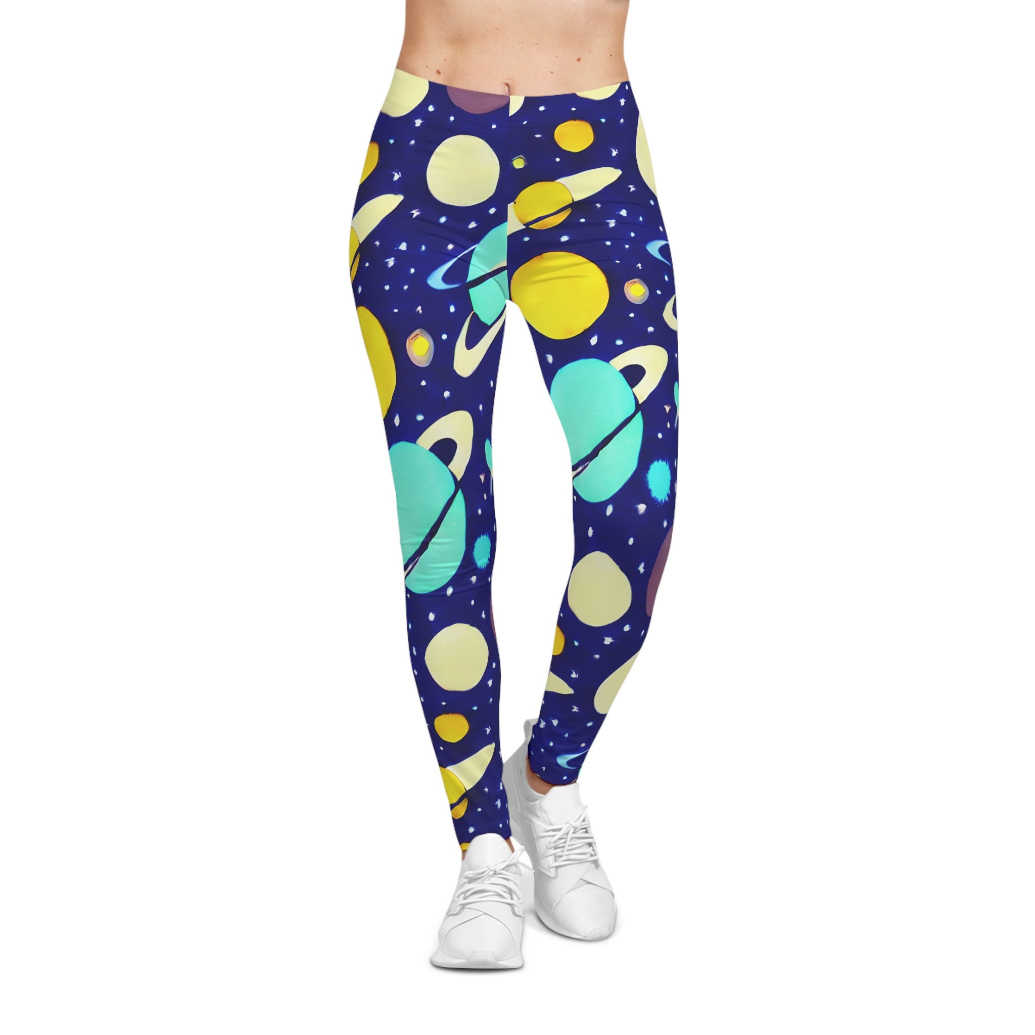 Galaxy Leggings, Yoga Space Print Pants, Blue Cosmic Celestial