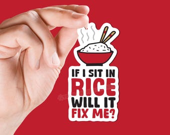 If I sit in rice will it fix me sticker funny foodie chef culinary student graduation cook chinese food chopsticks eat mental health sad