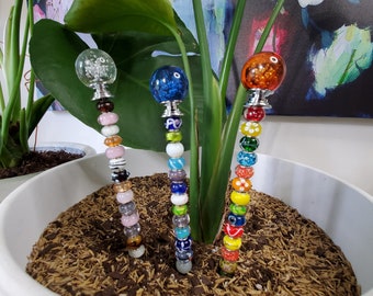 Glass Beaded Garden Stake, Unique Gardener Gift, Unique Indoor Garden Art, Monstera Potted Plant Jewelry, Boho Hoya Planter Cute Fairy Stick