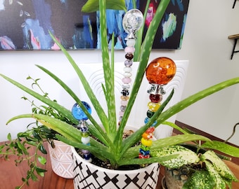 Estacas de cuentas para plantas de interior – Decoración de cuentas de vidrio para plantas de interior – Accesorios coloridos para macetas – Estacas para macetas – Regalo para amantes de las plantas