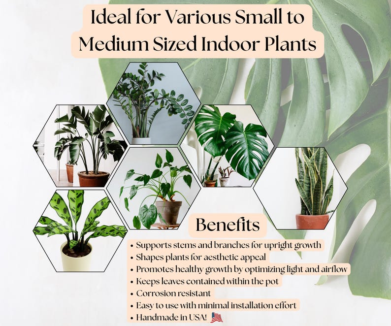 Soportes para plantas con forma de hoja de monstera, soportes decorativos para plantas de interior, bonitos adornos para macetas, enrejado para plantas de estilo bohemio artesanal. imagen 9