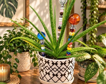 Beaded Plant Stakes – Exotic Glass Beads, Crystal Topper