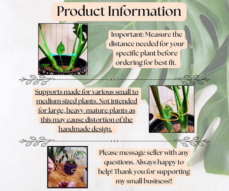 Soportes para plantas con forma de hoja de monstera, soportes decorativos para plantas de interior, bonitos adornos para macetas, enrejado para plantas de estilo bohemio artesanal. imagen 5