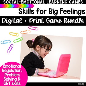 CBT Skills for Big Feelings Digital & Print Counseling Game Bundle, Emotional Regulation Play Therapy Tool and Kids Coping Skills Activities