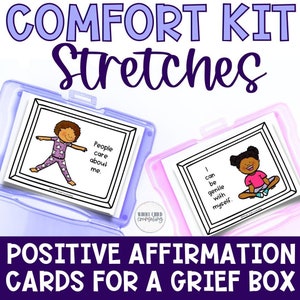 Positive Affirmation Yoga Pose Karten, Trauer Box, Comfort Kit, Trauerbegleitung, Therapie-Tools für Telegesundheit, Karten zur emotionalen Regulierung für Kinder