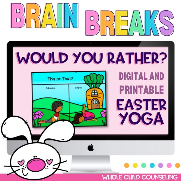 Printable Easter Brain Break Cards for Kids, Easter Yoga Game, Instant Download Easter Teacher Download, Would You Rather Yoga