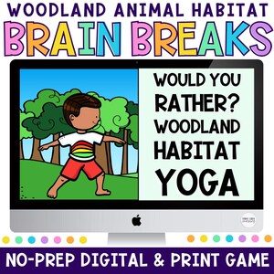 Children&#39;s Yoga Game, Woodland Habitat, Kids Yoga Activity, Would You Rather Game, Digital and Print, Kids Yoga Activity, Creative Movement