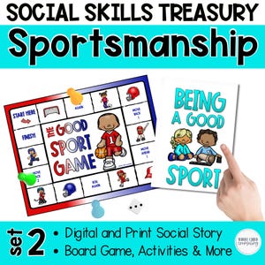 Good Sport Social Story Activities and Game Set 2, Coping Skills Therapy Worksheets for Emotional Regulation, Kids Social Emotional Learning