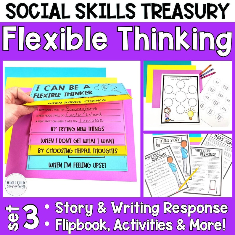 How to Be a Flexible Thinker for Upper Elementary Social Skills Set 3, SEL Kid Activities and Worksheets for Kids, Special Education Tools