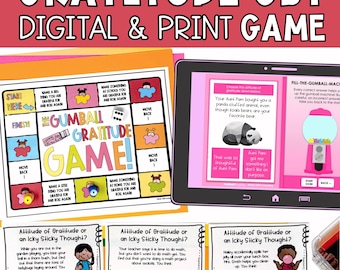 Attitude of Gratitude Kids Game, CBT Digital & Print Grateful Thankful Thoughts Activity, Positive Thinking Game, SEL, Play Therapy Tools
