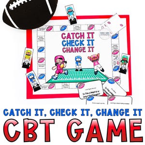 CBT Football Digital & Printable Board Game, Kids Therapy Tools for School Psychologist, Kids Emotional Regulation Flashcards and Activities