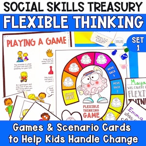 Stuck and Flexible Thinking Scenarios Game & Activities Set 1, Social Emotional Learning Worksheets for Kids, Child Development Therapy Tool