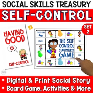 Self Control Social Story and Game Set 2, Social Skills Impulsivity Play Therapy Activities and Worksheets, Educational Posters & Flashcards