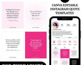 Puede incluir: Una plantilla de diseño gráfico digital rosa y blanca para Instagram con citas sobre la curación, el crecimiento y la aceptación de sí mismo. La plantilla incluye el texto "NEW 4:5 PORTRAIT SIZE" y "CANVA EDITABLE INSTAGRAM QUOTE TEMPLATES".