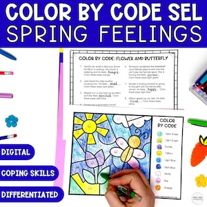 Spring Feelings Color By Code: SEL Printable Worksheets (Digital Download)