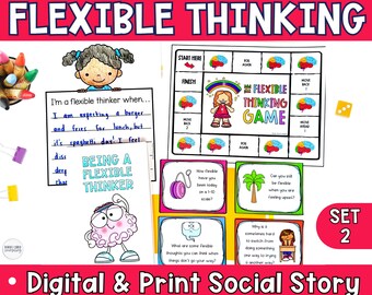 Ik kan flexibel denken tonen - Sociaal verhaal en spel - Sociale vaardigheden set 2, Werkbladen voor speciaal onderwijs voor kinderen, Printbare activiteiten voor thuisonderwijs