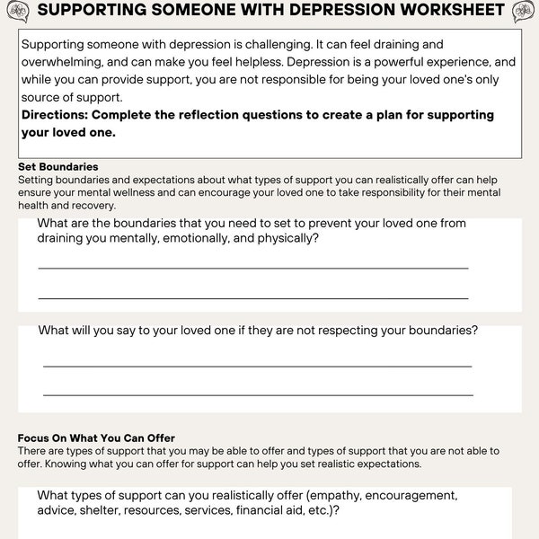 Supporting Someone with Depression; Editable Canva Worksheet; Depression Worksheet; Mental Health Log; Mental Health Awareness; Self-Care