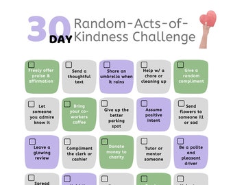 30 Days of Random Acts of Kindness Challenge; Editable Canva Template; Kindness Worksheet; Spread Love Challenge; Kindness Template