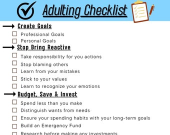 Adulting Checklist Editable Canva Template; Digital Adulting Checklist; Template Adulting Planner; Life and Adulting eChecklist
