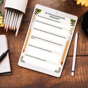 An Editable Setting My Boundaries Worksheet for Self-Care, Self-Esteem, and Mental Health; Boundary Setting Sheet; Healthy Boundaries