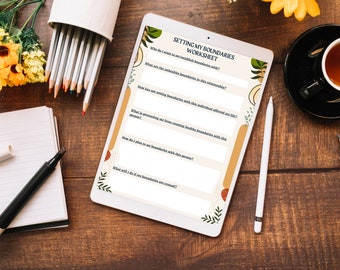 An Editable Setting My Boundaries Worksheet for Self-Care, Self-Esteem, and Mental Health; Boundary Setting Sheet; Healthy Boundaries