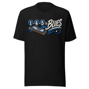 1 4 5 Blues Shirt, Funny Blues Guitarist T-Shirt, Harmonica Musician Graphic Tee, Music Theory Gift Idea Unisex Soft Cotton T Shirt