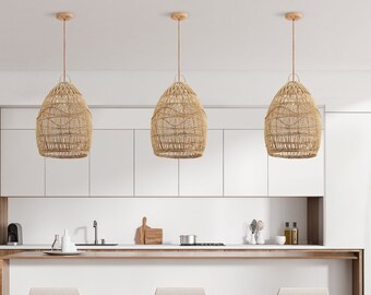 Gigi Rattan Pendant Light - Modern Organic, Farmhouse, Bohemian Lampshade, Bamboo pendant light, Rattan Furniture, Patio Pendant Light