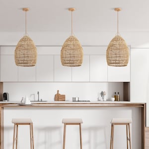 Gigi Rattan Pendant Light Modern Organic, Farmhouse, Bohemian Lampshade, Bamboo pendant light, Rattan Furniture, Patio Pendant Light image 1