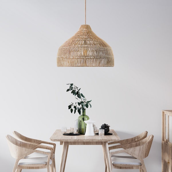 Camilla Rattan Pendant Light - Modern Organic, Farmhouse, Bohemian Lampshade, Bamboo pendant light, Rattan Furniture, Patio Pendant Light