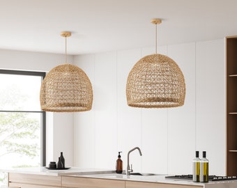 Maisie Rattan Pendant Light - Modern Organic, Farmhouse, Bohemian Lampshade, Bamboo pendant light, Rattan Furniture, Patio Pendant Light