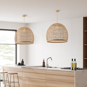 Maisie Rattan Pendant Light Modern Organic, Farmhouse, Bohemian Lampshade, Bamboo pendant light, Rattan Furniture, Patio Pendant Light image 1