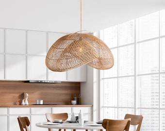 Elowen Rattan Pendant Light - Modern Organic, Farmhouse, Bohemian Lampshade, Bamboo pendant light, Rattan Furniture, Patio Pendant Light