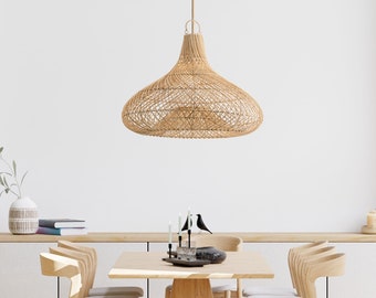 Penelope Rattan Pendant Light - Modern Organic, Farmhouse, Bohemian Lampshade, Bamboo pendant light, Rattan Furniture, Patio Pendant Light