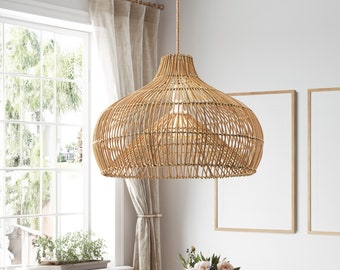 Rebba Rattan Pendant Light - Boho Lamp, Bamboo Pendant Light, Boho Lamp, Farmhouse, Rattan Lampshade, Pendant Lighting, Ceiling Lighting