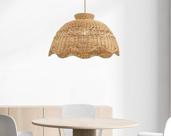 Everly Rattan Pendant Light - Modern Organic, Farmhouse, Bohemian Lampshade, Bamboo pendant light, Rattan Furniture, Patio Pendant Light