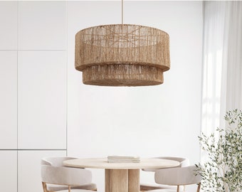 Shiloh Rattan Pendant Light - Modern Organic, Farmhouse, Bohemian Lampshade, Bamboo pendant light, Rattan Furniture, Patio Pendant Light