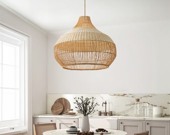 Aura Rattan Pendant Light - Modern Organic, Farmhouse, Bohemian Lampshade, Bamboo pendant light, Rattan Furniture, Patio Pendant Light