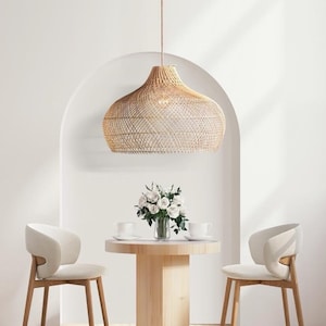 Charlotte Rattan Pendant Light - Bamboo Pendant Light, Boho Lamp, Rattan Furniture, Patio Pendant Light, Farmhouse, Bohemian Lampshade