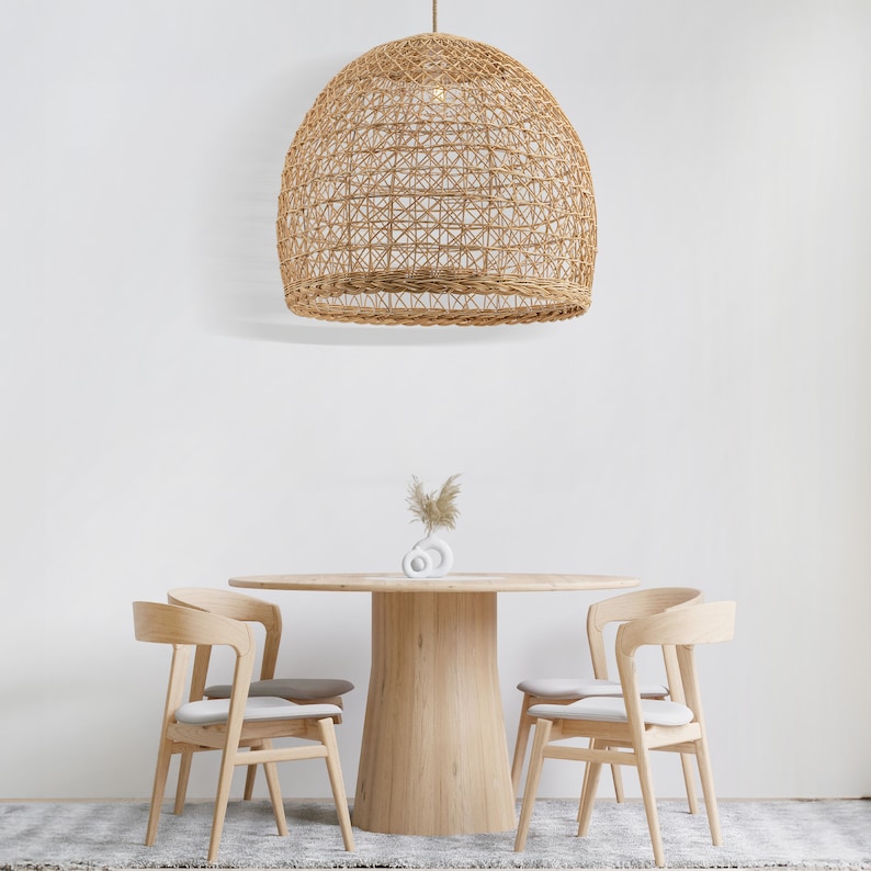 Maisie Rattan Pendant Light Modern Organic, Farmhouse, Bohemian Lampshade, Bamboo pendant light, Rattan Furniture, Patio Pendant Light Bild 2