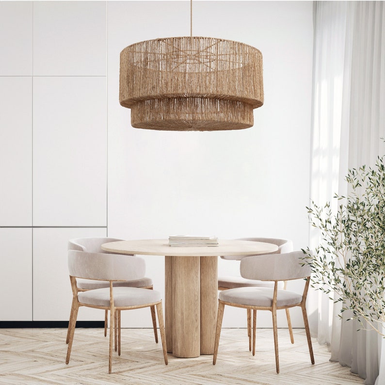 Shiloh Rattan Pendant Light Modern Organic, Farmhouse, Bohemian Lampshade, Bamboo pendant light, Rattan Furniture, Patio Pendant Light image 1