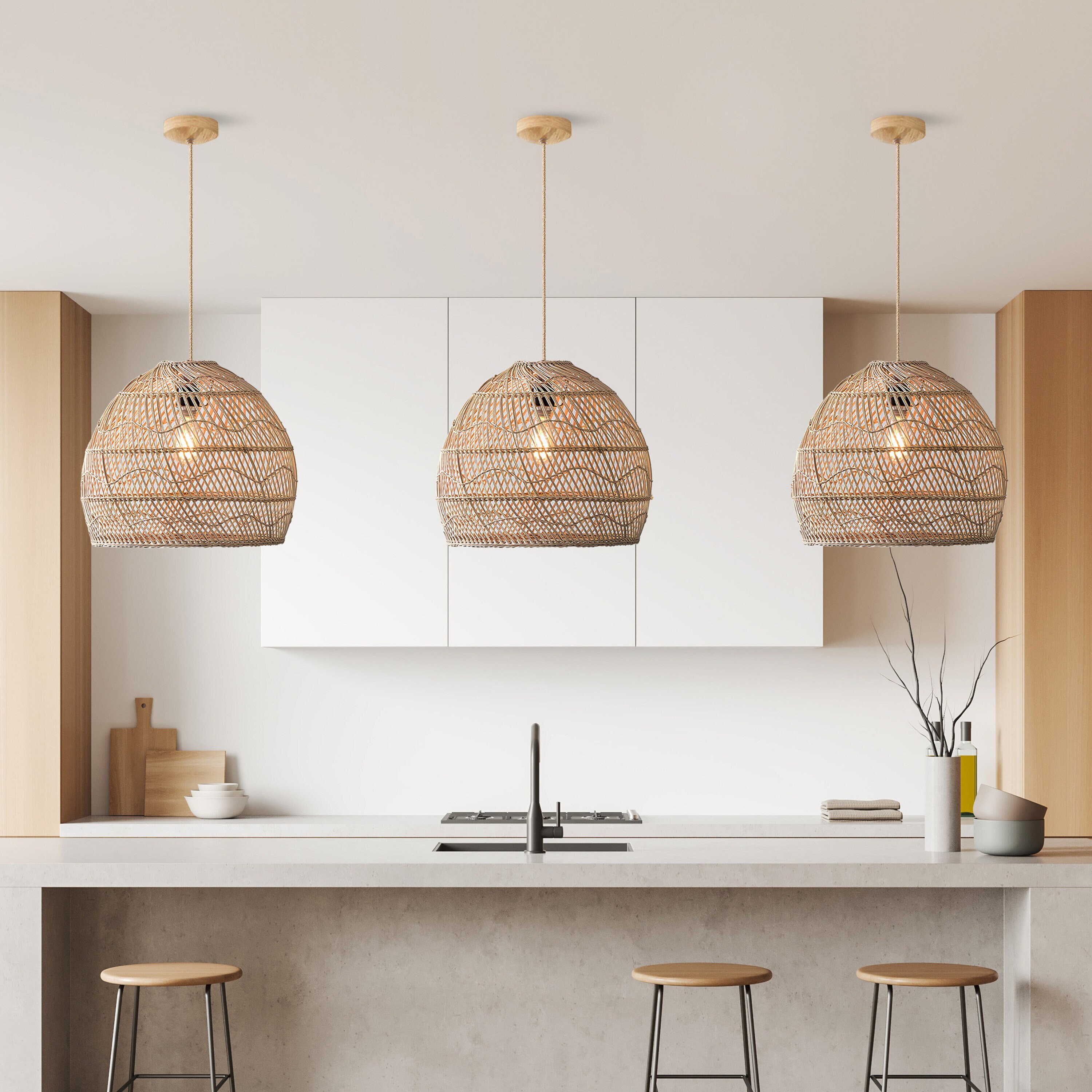 2-Pack Burlap Pendant Lamp Shades – 16 Oval & Flat Round Shapes, Boho Hanging Fabric Lanterns For Bedroom, Kitchen Island & Home Decor