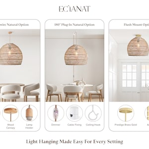 Evelyn Rattan Pendant Light Modern Organic, Farmhouse, Bohemian Lampshade, Bamboo pendant light, Rattan Furniture, Patio Pendant Light image 5