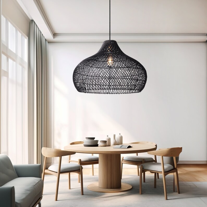 Pavo Rattan Pendant Light Modern Organic, Farmhouse, Bohemian Lampshade, Bamboo pendant light, Rattan Furniture, Patio Pendant Light image 3