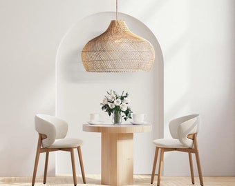 Charlotte Rattan Pendant Light - Modern Organic, Farmhouse, Bohemian Lampshade, Bamboo pendant light, Rattan Furniture, Patio Pendant Light