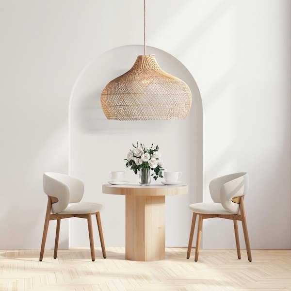 Charlotte Rattan Pendant Light - Modern Organic, Farmhouse, Bohemian Lampshade, Bamboo pendant light, Rattan Furniture, Patio Pendant Light