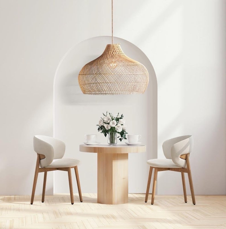 Charlotte Rattan Pendant Light Modern Organic, Farmhouse, Bohemian Lampshade, Bamboo pendant light, Rattan Furniture, Patio Pendant Light image 1