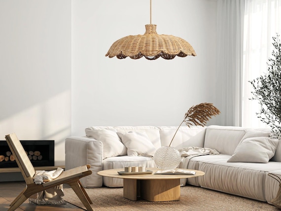 Ellie Bohemian Rattan Pendant Light - Bamboo Pendant Light, Boho Lamp, Rattan Furniture, Patio Pendant Light, Farmhouse, Bohemian Lampshade