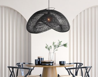 Totora Rattan Pendant Light - Modern Organic, Farmhouse, Bohemian Lampshade, Bamboo pendant light, Rattan Furniture, Patio Pendant Light