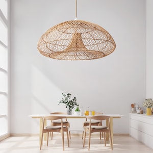 Irish Rattan Pendant Light Boho Lamp, Bamboo Pendant Light, Boho Lamp, Farmhouse, Rattan Lampshade, Pendant Lighting, Ceiling Lighting image 2