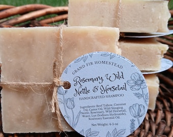 Tallow, Rosemary & Nettle Shampoo Bar - Handmade - Clean and Natural Ingredients - Soap Bar for Hair
